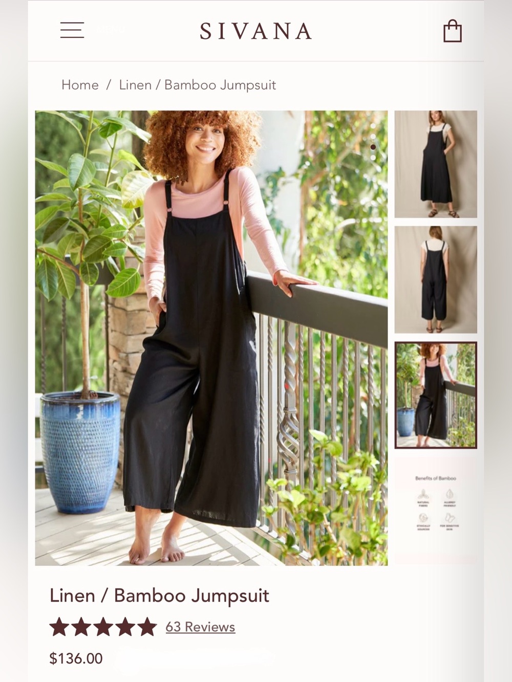 Sivana Black Linen Bamboo Wide-Strap Jumpsuit